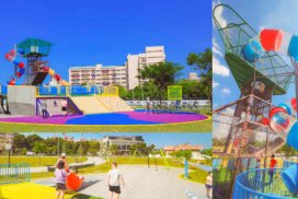 台南健康綠洲公園【台南親子景點】｜免費攀岩場＆暸望塔＆超高旋轉透明溜滑梯＆滑步車道