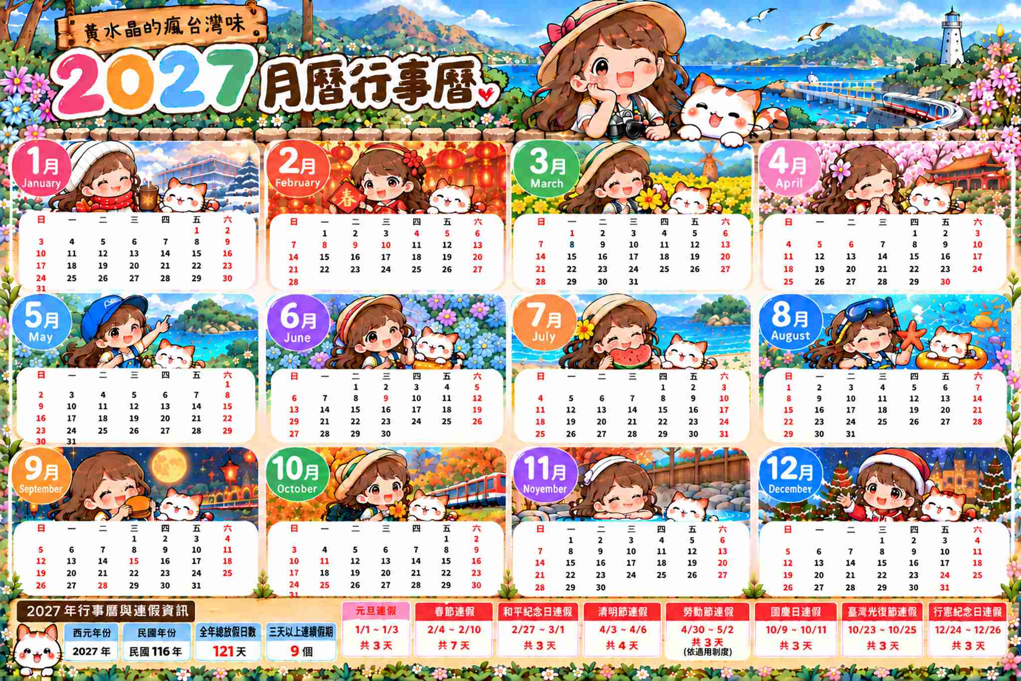 2027 行事曆懶人包｜民國116年國定假日、連假日期、請假攻略一次看 @黃水晶的瘋台灣味